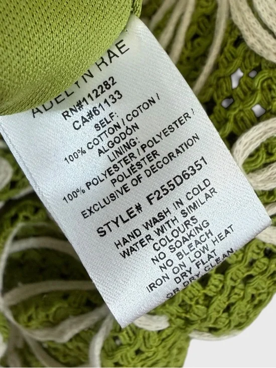 Adelyn Rae NWT Olive Green White Corded Floral Embroidery V Neck Dress Size L - Picture 7 of 8